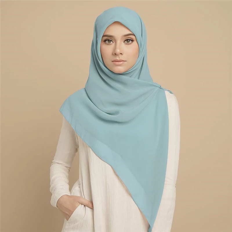 6PCS SET Big Size Square Bubble Chiffon Hijab Plain Solid Color Scarf Islamic Headwrap for Women