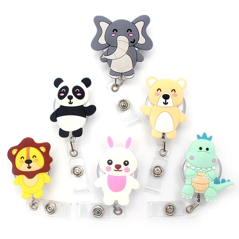 Newest Cute Lion & Elephant Animals Retractable Pull Badge Reel ID Lanyard Name Tag Card Badge Holder Reels For KIDS