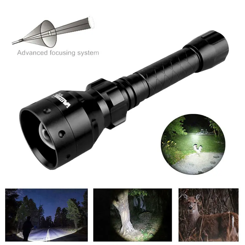 T50 White/Green/Red/IR850 Led Flashlight Tactical Zoomable Hunting Rifle Lantern+18650+Charger+Switch+Rfile Scope Mount+Gift Box