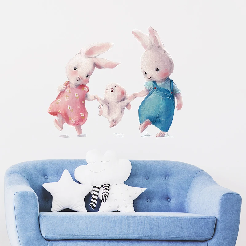 Rabbit Happy Family Wall Stickers for Kids Room Children\'s Room Baby Nursery Room Wall Decals Home Decor Living Room Wall Art