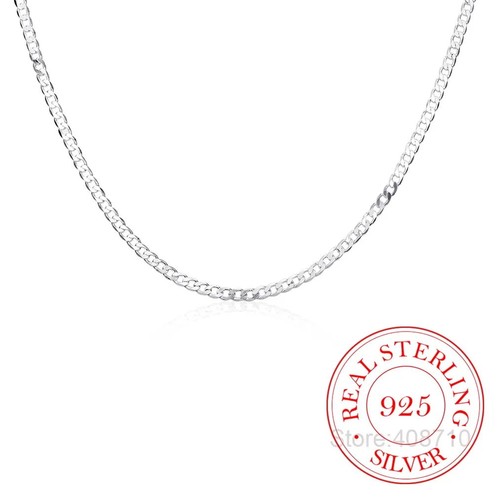 Collar de cadena de plata de ley 925 para Mujer y niña, Gargantilla de 40cm-75cm, 4mm