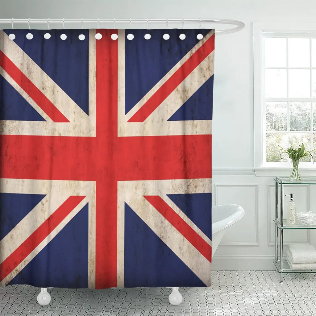 Blue Jack British Flag Brown Union Dirty Antique Painting Shower Curtains Waterproof Polyester Fabric 72 x 78 inches Set