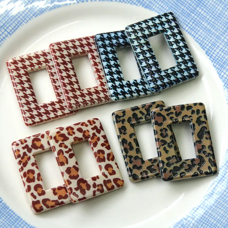 

Newest 40pcs/lot color Leopard Bird lattice pattern color geometry rectangle shape resin beads diy jewelry accessory
