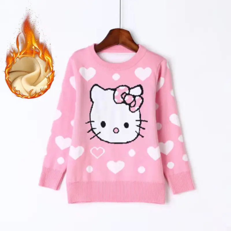 Hello Kitty round neck Plush thickened cartoon children sweater girls cotton sweater fall winter Pullover fashion clothes