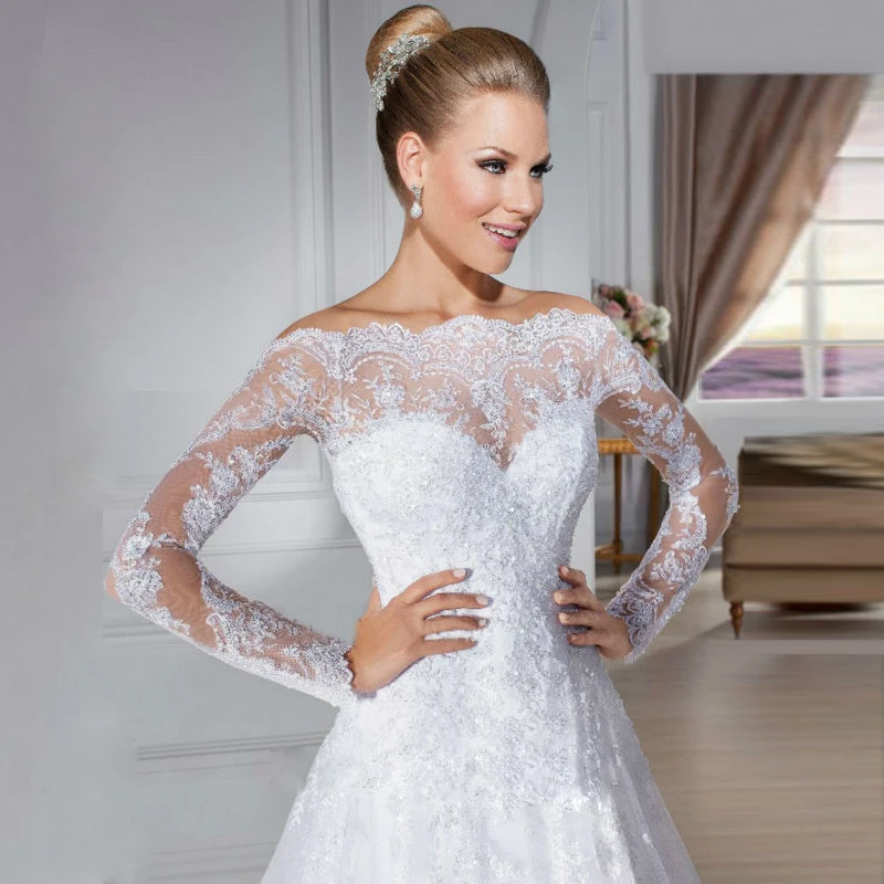 2018 Lange Mouwen Kant Applicaties Vestido De Noiva Off De Schouder Bruidsjurk Robe De Mariage Moeder Van De Bruid jurken