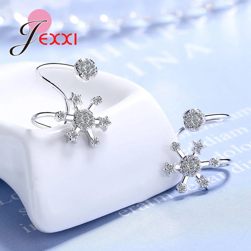 Boucles d'oreilles clip fleur de neige en argent 925 pour femme, zircone cubique brillante, cristal contre-indiqué, cadeau sans trou d'oreille, design unique