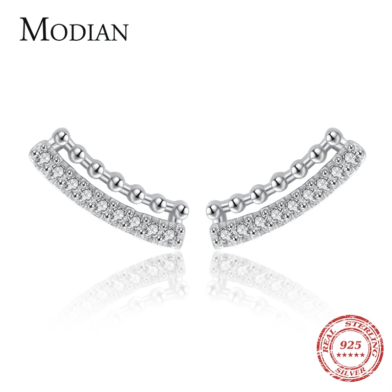 Modian Minimalism Bead Fashion Stud Earring 925 Sterling Silver Cubic Zirconia Elegant Earrings For Women Fine Jewelry Bijoux