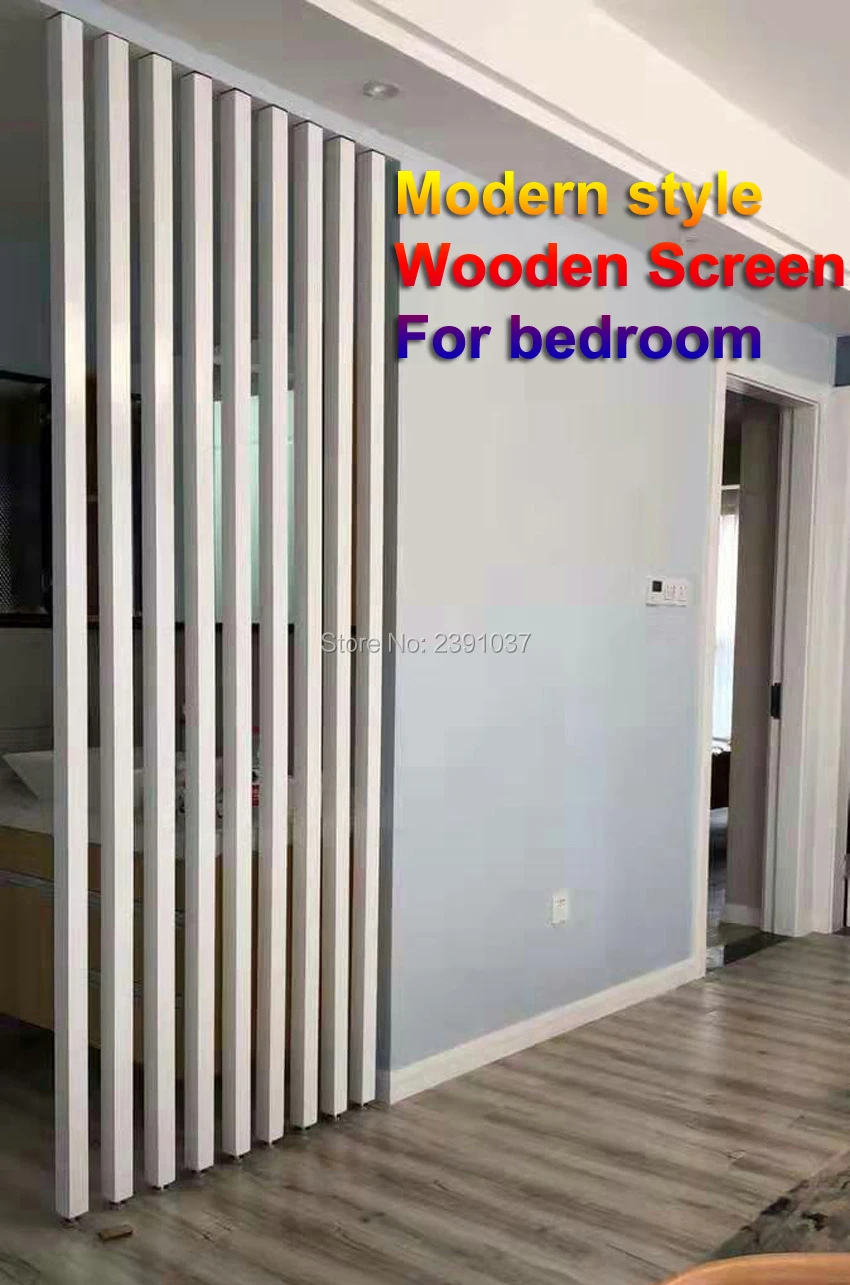 White Solid Wood Screen for Living Room Decor, No Punching Porch Screen, American Vestibule Screen, Wood Column, 4 PCs/Pack