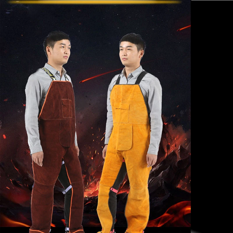 Welding Strap Pants Cowhide Leather Flame Retardant Electric Work Clothing Apron Blacksmith Safety Welding Workshop Bib Overalls