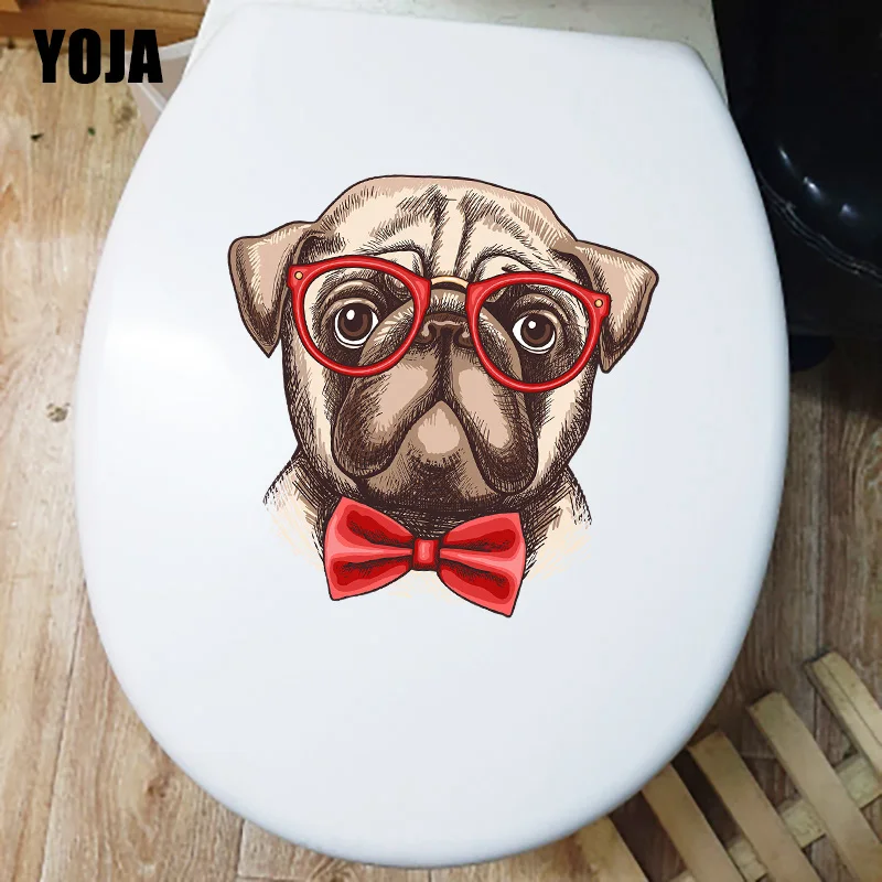 YOJA 23.4×23.7CM Spectacled Pug Creative Cartoon Toilet WC Decoration Fun Wall Stickers T1-2922