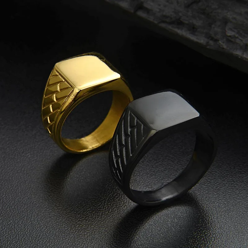 Men\'s Gold Color Square Ring Stainless Steel Punk Simple Signet Rings for Men Women Fashion Jewelry Drop shipping