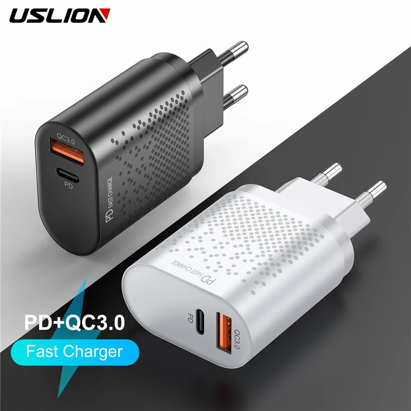 USLION 18W USB QC 3.0 Fast Charging Mobile Phone tablet Chargers PD3.0 Adapter For iPhone 14 Samsung Xiaomi Travel Wall Charger