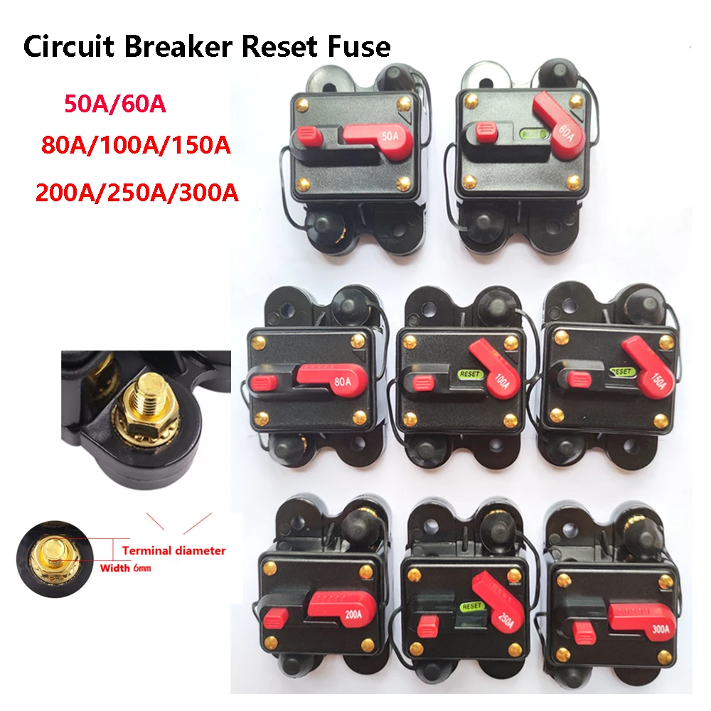 12V 24VDC Circuit Breaker 50A 60A 80A 100A 150A 200A 250/300A Fuse Reset Holder Switch for Solar Home System Overload Protection