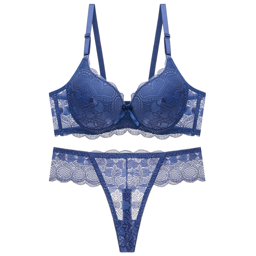 Sexy push up regulowana bielizna koronkowa akceptuj supernumerary biustonosz pogrubienie zestaw biustonosz i stringi bielizna wysokiej jakości zestaw — zdjęcie 7