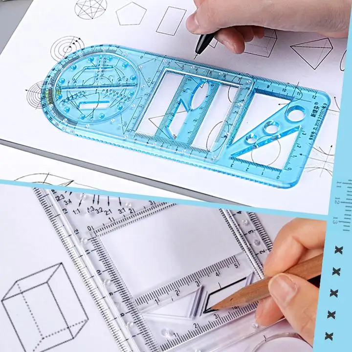 多機能製図定規O2幾何学測定ドラフティングティーチャー学生のためのDIY描画定規ドロップシップ