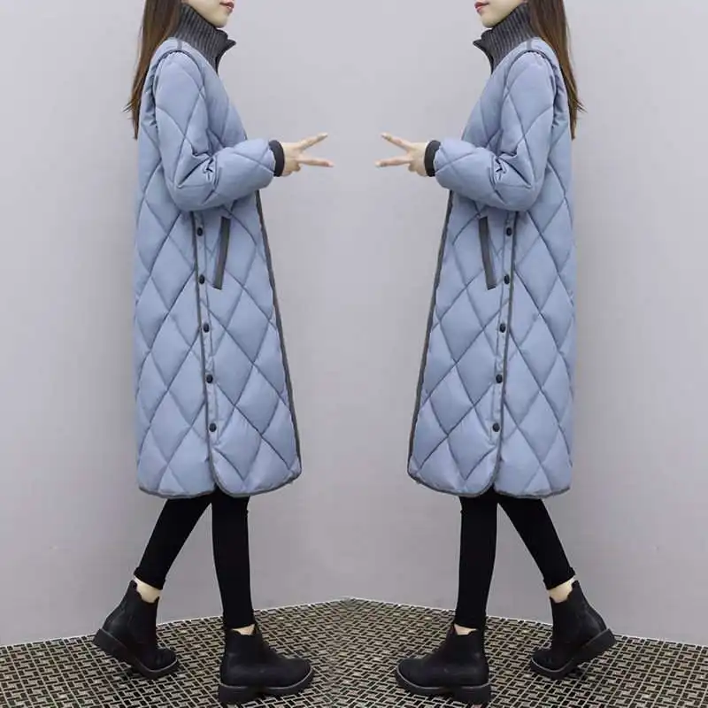 2024Fashion Women Spring Autumn Long Padded Clothing Female Down Cotton Jacket Slim Parkas Ladies Coats Plus Size 4XL Coat Mujer