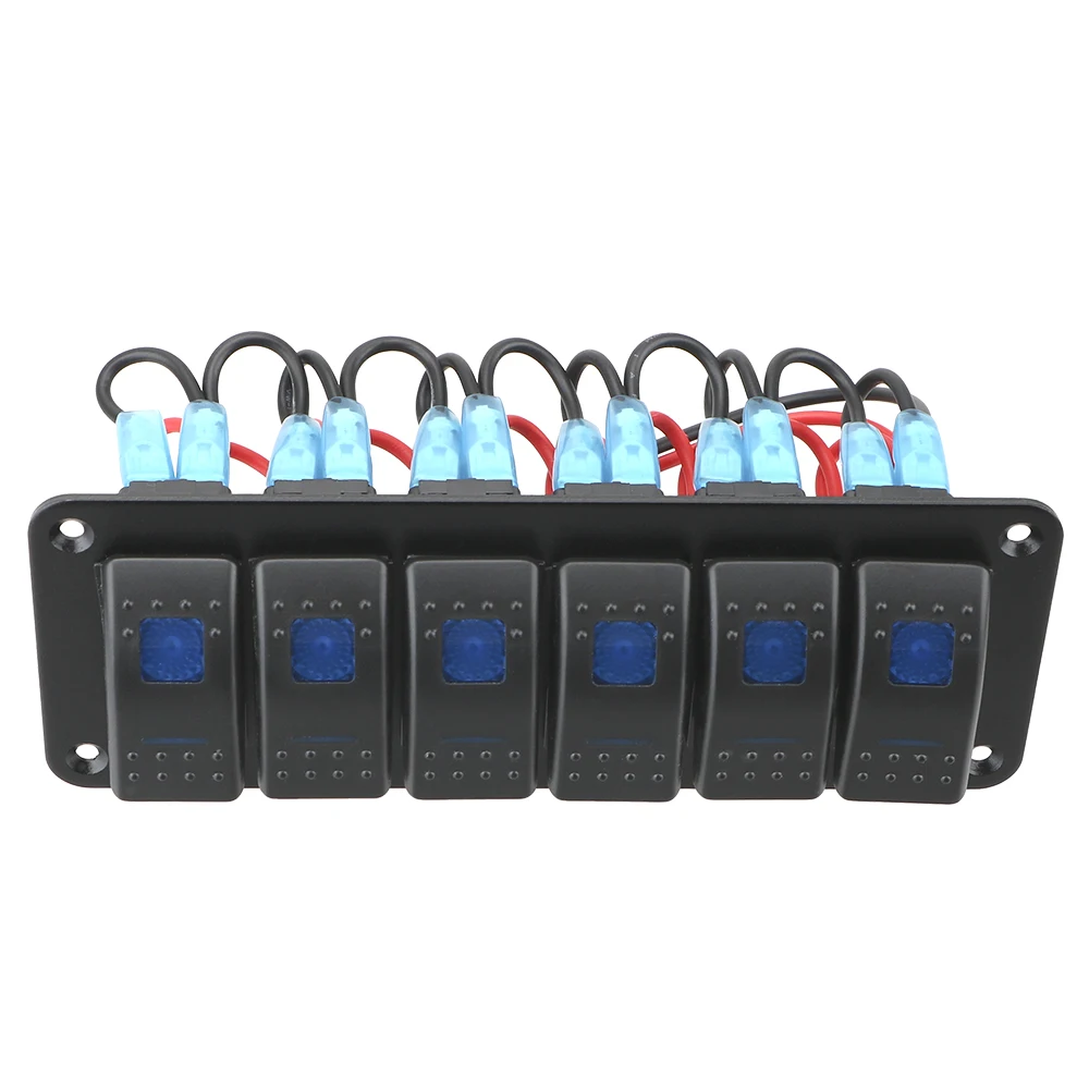 ON-OFF Rocker Switch Panel Double Light Switch Waterproof 12/24V 6 Gang LED Toggle Switch Panel for Marine Boat Caravan RV