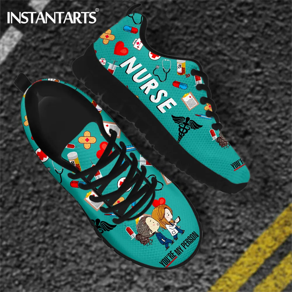 INSTANTARTS Women Nurse Shoes Personalized Grey's Anatomy Youre My Person Design Sneakers Female Lace Up Flats Walking Footwear