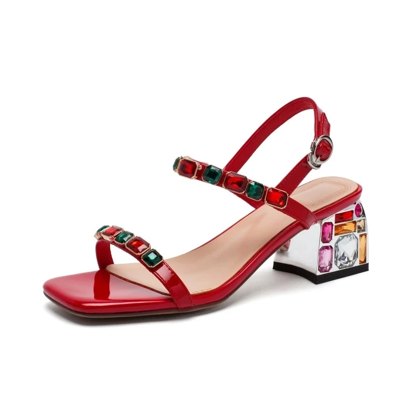 Plus Size 12 13 14 15 high heels sandals women shoes woman summer ladies One-word color drill sandals with thick heels