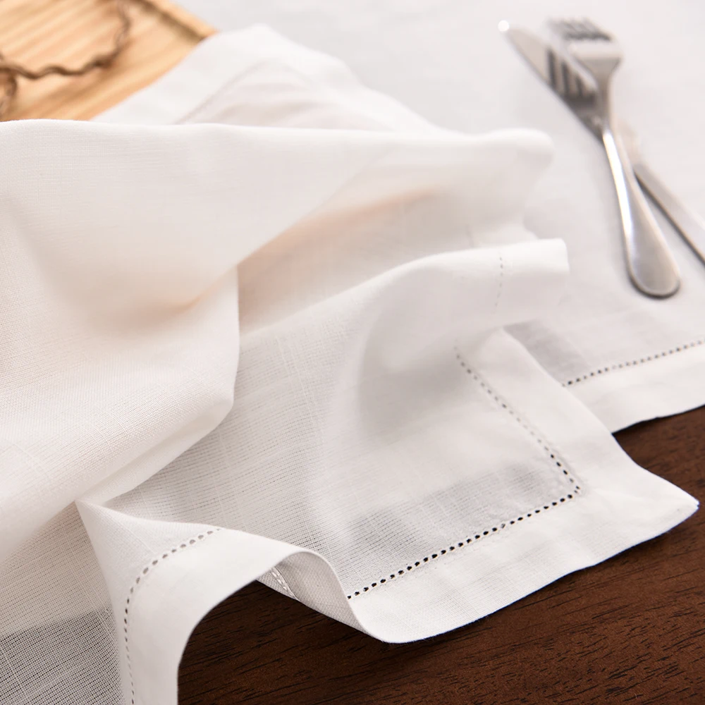 

12PCS White Hemstitched Table Napkins For Party Wedding Home Cocktail Napkin Table Cloth Linen Cotton Dinner Napkins