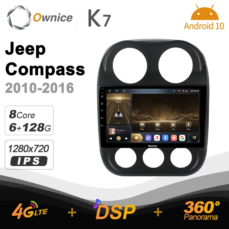 Ownice K7 6GB + 128GB Android 10.0 Car radio setero for Jeep Compass 1 MK 2009-2015  Auto Audio 360 Panorama Optical Stereo Wifi