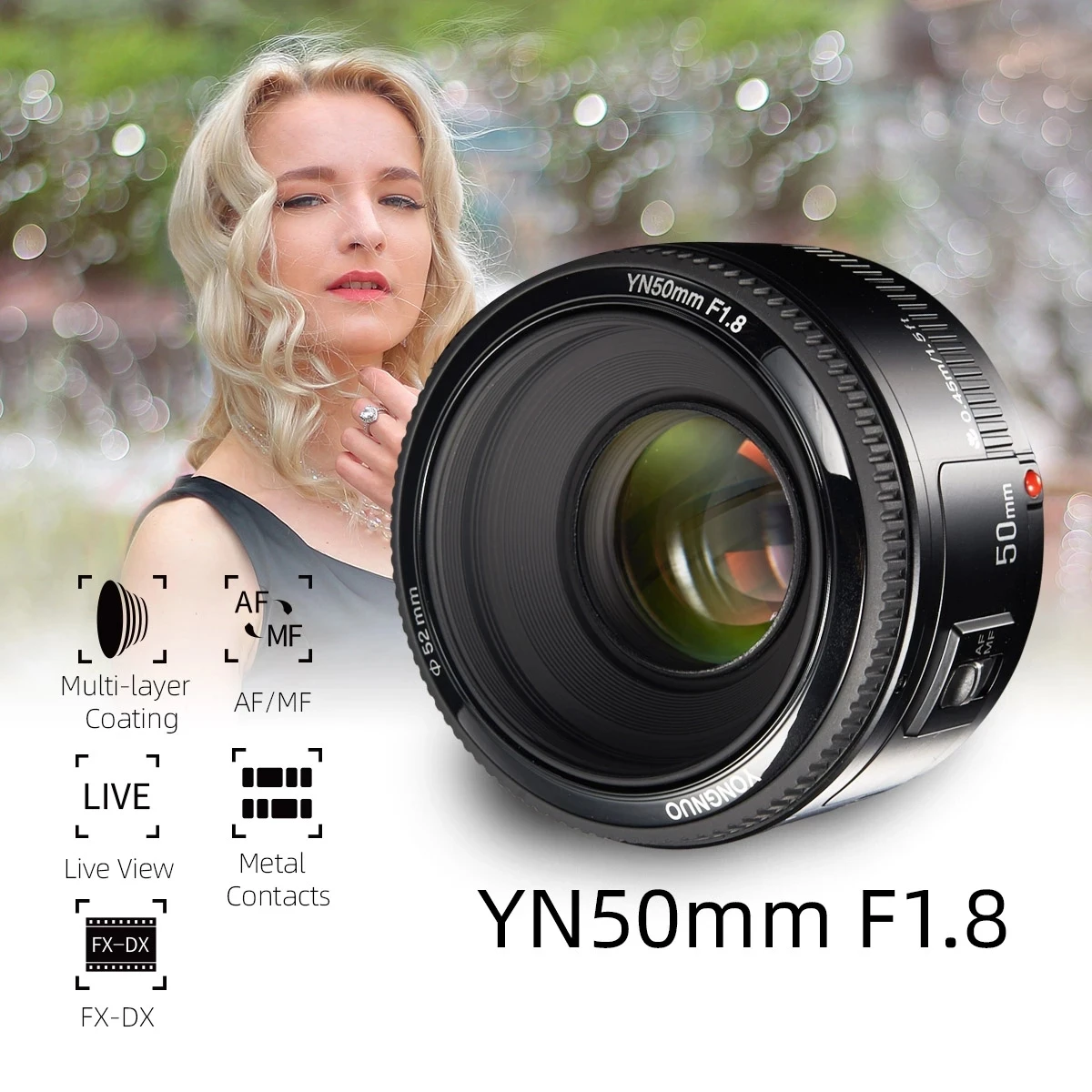 YONGNUO YN50mm F1.8 Large Aperture Standard Prime Lens AF Fixed Focus Small Camera Lens For Canon 70D 5D3 600D DSLR Cameras