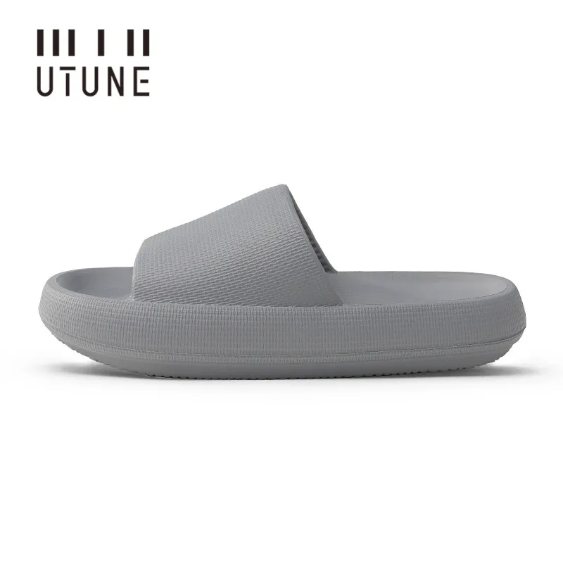 UTUNE-Sapatos interiores de sola grossa macia para mulheres e homens, EVA Slides, sandálias de banheiro, chinelo de plataforma antiderrapante externo, sapatos de praia, verão