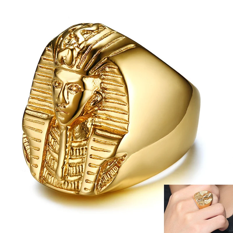 

Punk Egyptian Pharaoh Men Ring Gold Color Stainless Steel Finger Party jewelry CR0024