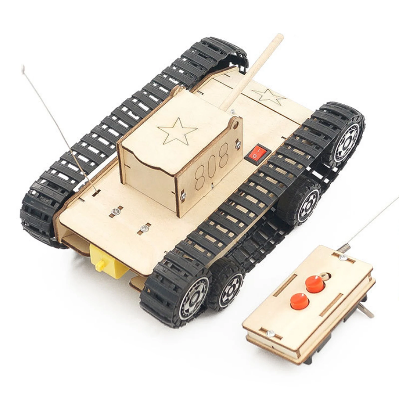 Hand Made DIY Wooden Remote Control RC Tank Model Creative STEM Toys Science Experiment Kit Assembled Material Wood Puzzle Toys