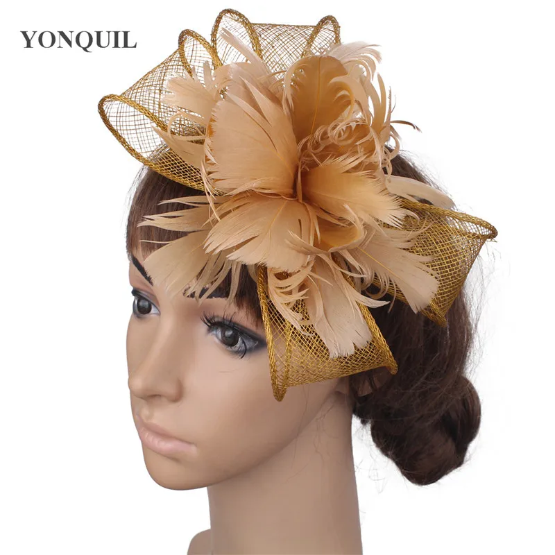 Charming Sinamay Bride Headwear Wedding Fascintor Hair Accessories With Fancy Feathers Hair Pin Mesh Headdress For Women Marry