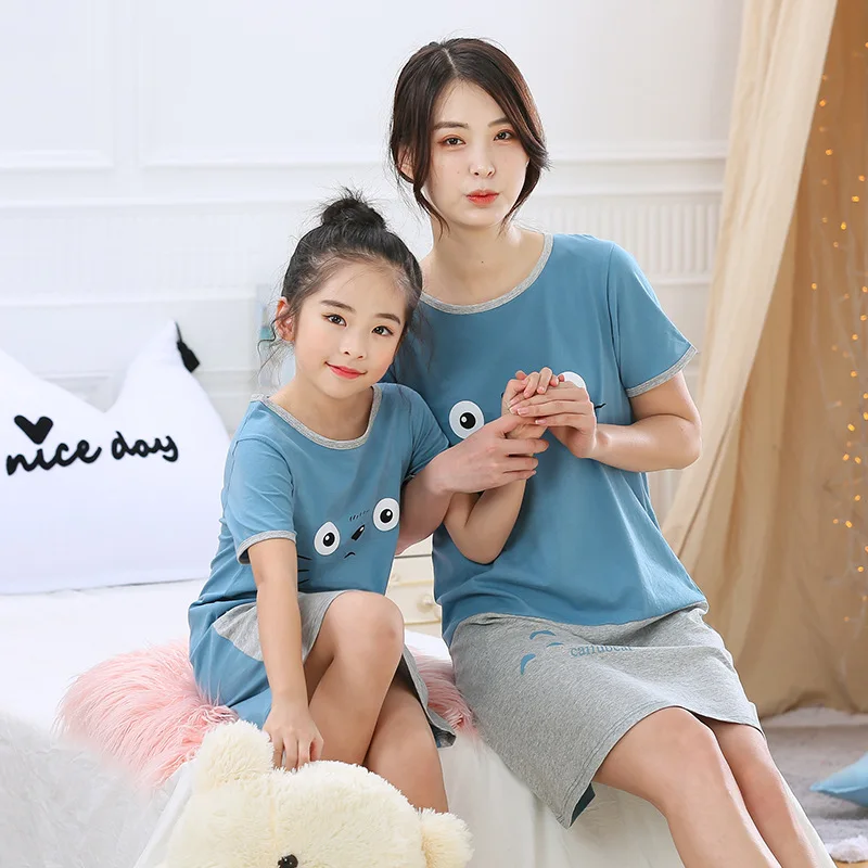 100% Cotton Girls Nightgown Suit Children's Summer Nightdress Baby Girls Home Clothes Mother Kids Night dress Girl Sleepwear