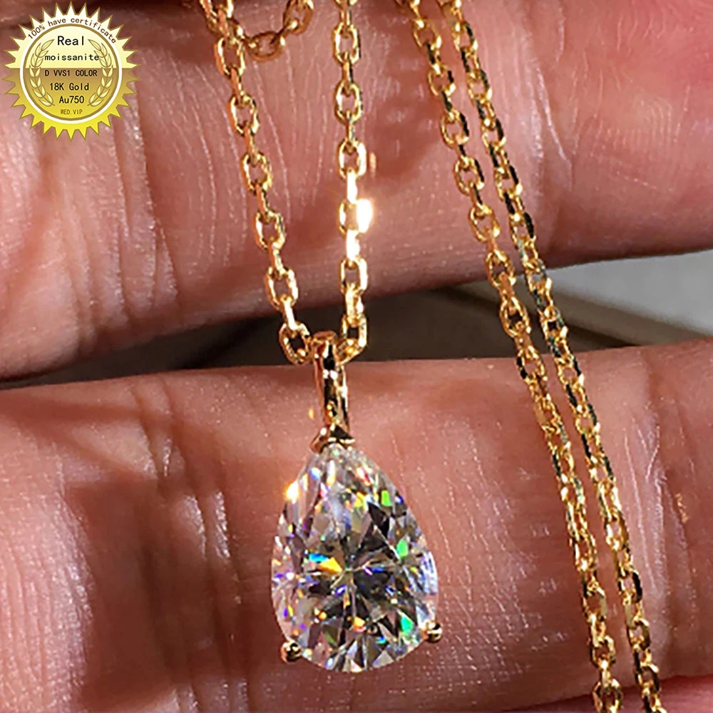 

14K Yellow Gold Women Pendants Necklaces Moissanite Diamond 0.5 1 2 3 Carat Pear Water Drop Wedding Anniversary Engagement Party