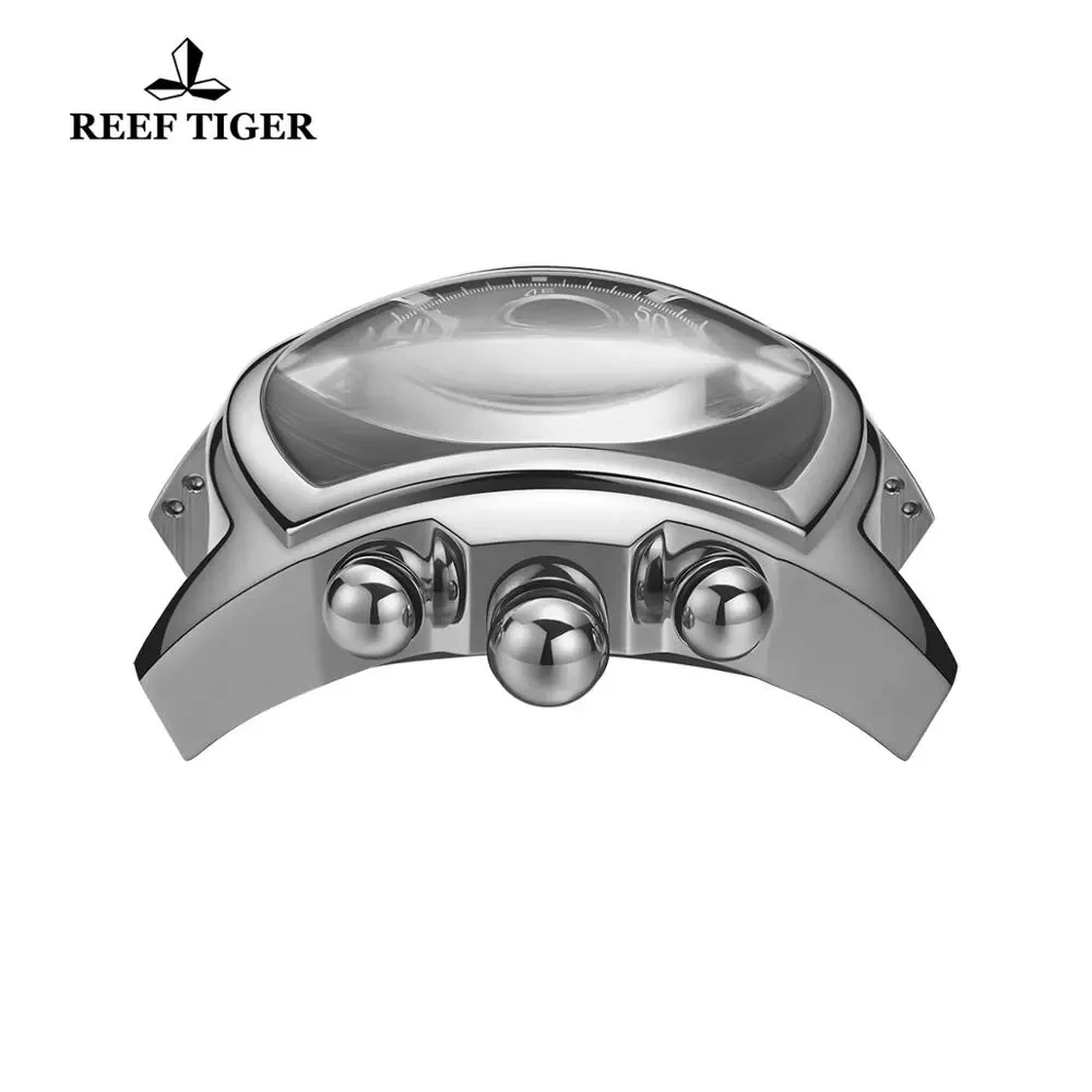 Reef Tiger/RT Convex Glass Stylish Tourbillion 3D Designer Sport Watch White Dial Automatic Mechanical Men Watches