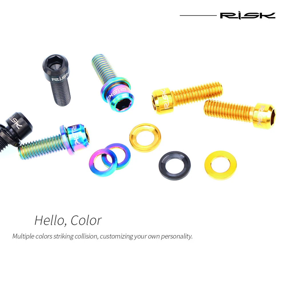 RISK 4pcs M6x18mm Titanium Alloy Mountain Bike Disc Brake Fixing Bolts Screws with Grooved Washer for MTB Bicycle SLX XT Clamp
