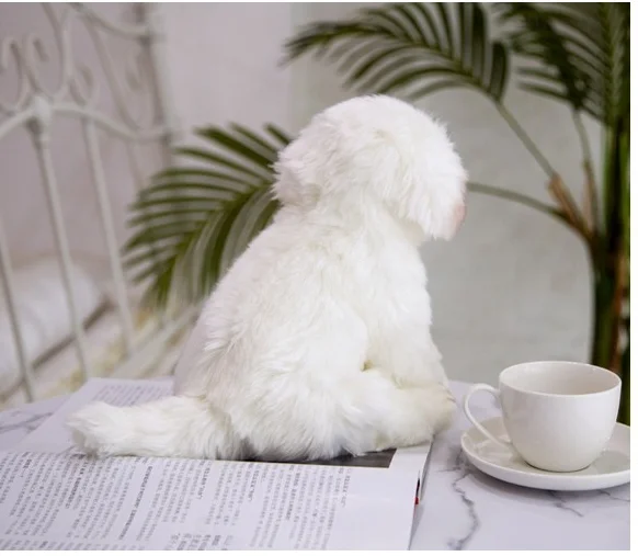 Jouet en peluche de simulation de chien maltais, environ 35x21x26cm, poupée douce de malte accroupie, jouet pour enfants, cadeau de noël w2904