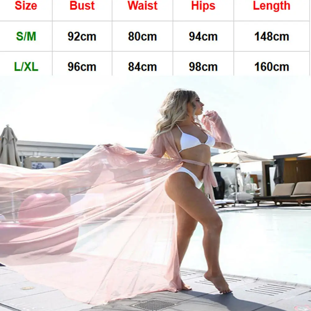 Summer New Hot Sale Women Sexy Chiffon See-Through Bikini Long Cover Up Swimsuit Swimwear Beach Dress Bathing Suit Cover-Ups