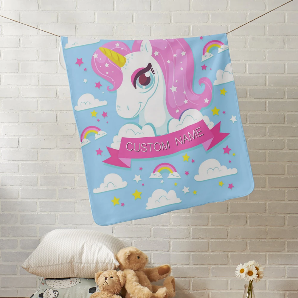 LVYZIHO Hand Drawn Unicorn Custom Name Baby Boy/Girl Blanket - 30x40 / 48x60 / 60x80 Inches - Fleece Blanket