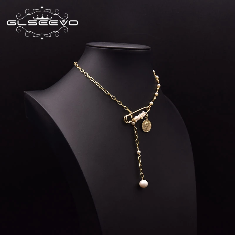 GLSEEVO Natural Freshwater Pearl Necklace Women's Party Gift Adjustable Tag Pendant Handmade High-end Jewelry GN0265