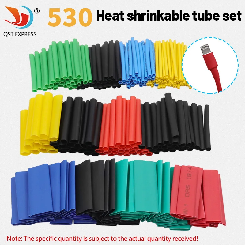 

530Pcs Assorted Polyolefin Heat Shrink Tube Cable Sleeves Wrap Wire Set 8 Size Multicolor