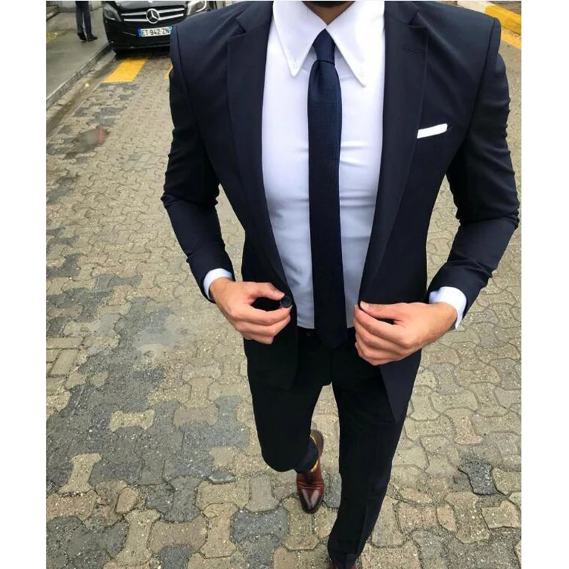 Gray Wedding Tuxedos Men's Suits Slim Fit Beach Groomsmened Lapel Formal Black Couple Prom Party Two Pieces Suit Jacke Pants