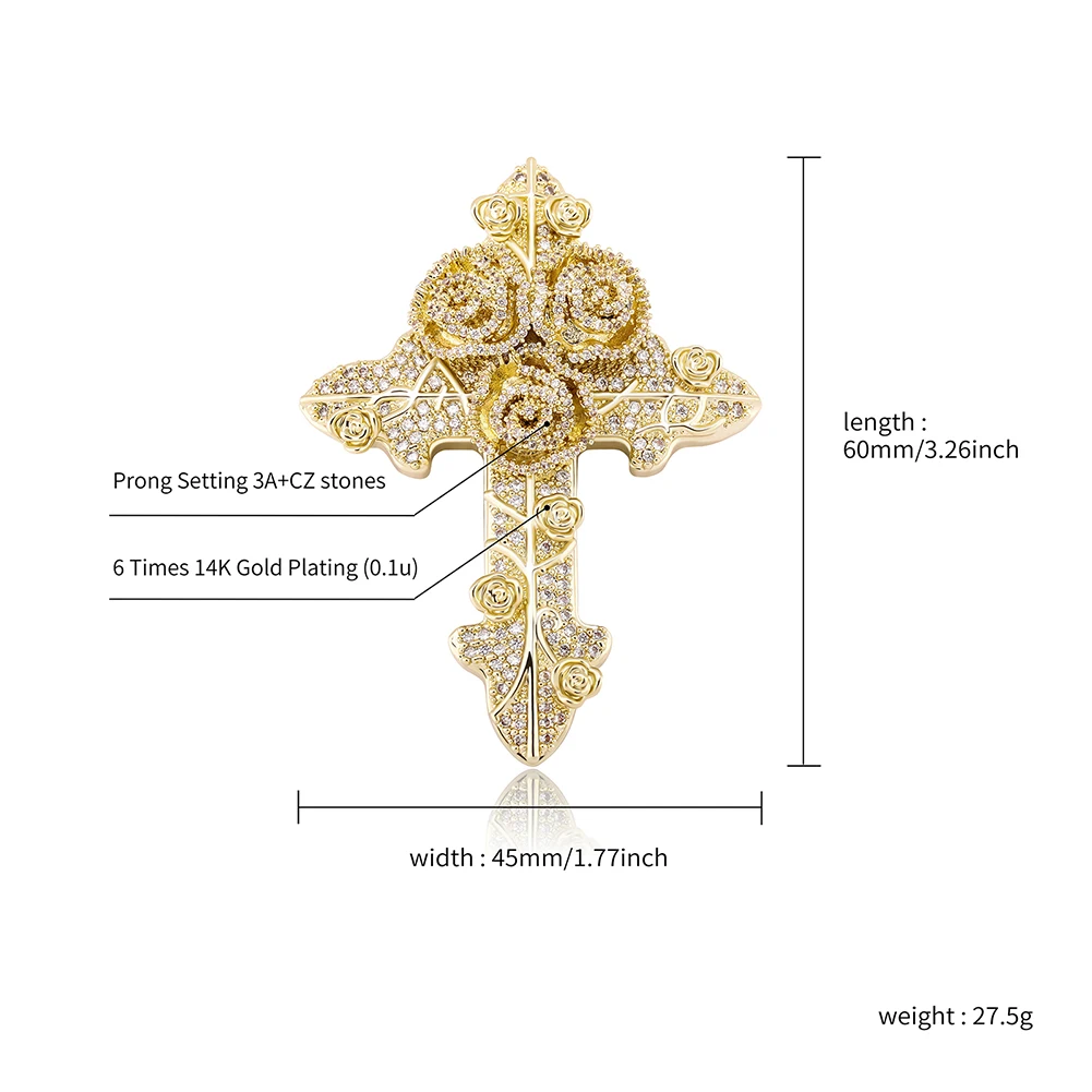 TOPGRILLZ New Rose Cross CZ Pendant Necklace High Quality Iced Out Bling Bling Pendant Hip Hop Rappers Jewelry For Gift Party