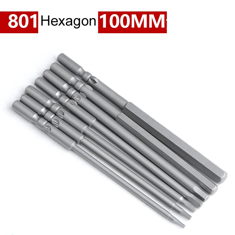 7PCS/Set Magnetic Hexagon Screwdriver Bit S2 Steel 801 5mm Round Shank Screwdrier Drive Power Drill Bit 100mm H1.5-H6