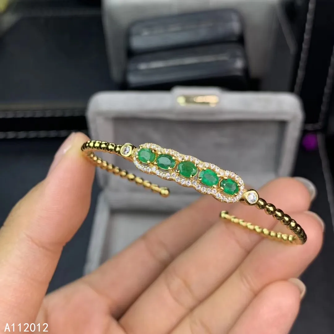 KJJEAXCMY fine jewelry 925 sterling silver inlaid natural emerald new girl luxury hand bracelet supports test Chinese style