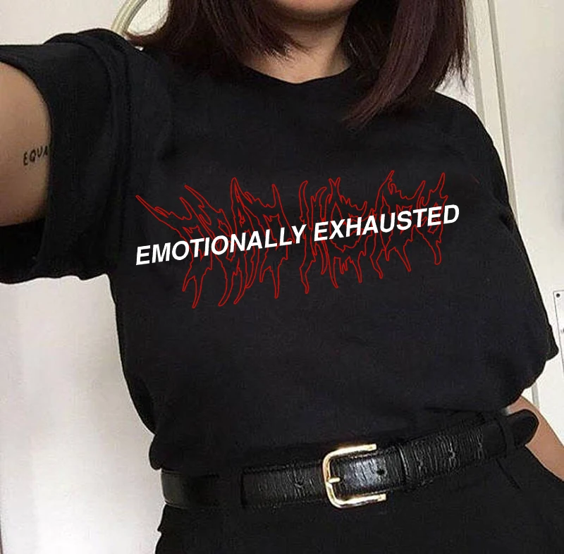 sunfiz Emotional Exhausted Dead Inside T-Shirt Women Unisex Fashion Clothes Cotton Casual tshirt Tumblr Graphic tees tops