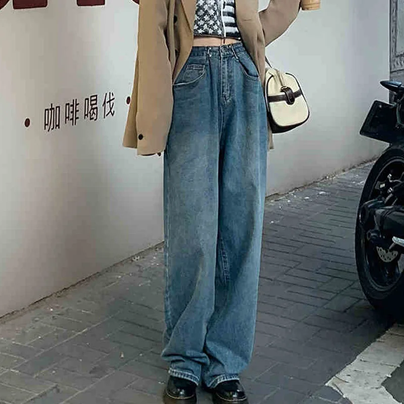 

Vintage Women Straight Jeans 2022 New Retro Style Female High Waist Wide-leg Pants Spring Autumn Fashion Loose Ladies trousers