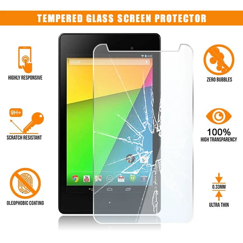 Screen Protector for Google Nexus 7 2nd Gen 2013 Tablet Tempered Glass 9H Premium Scratch Resistant Anti-fingerprint Film Cover