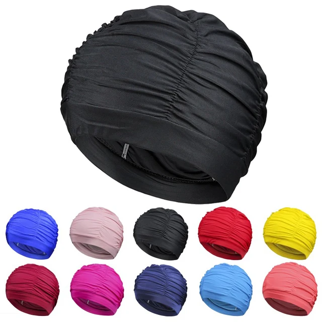 New Solid Color Long Hair Women Men Swim Pool Seaside Water Sports Elastic Pleated Nylon Fabric Bathing Swimming Caps Hat Turban New Solid Color Long Hair Women Men Swim Pool Seaside Water Sports Elastic Pleated Nylon Fabric Bathing Swimming Caps Hat Turban