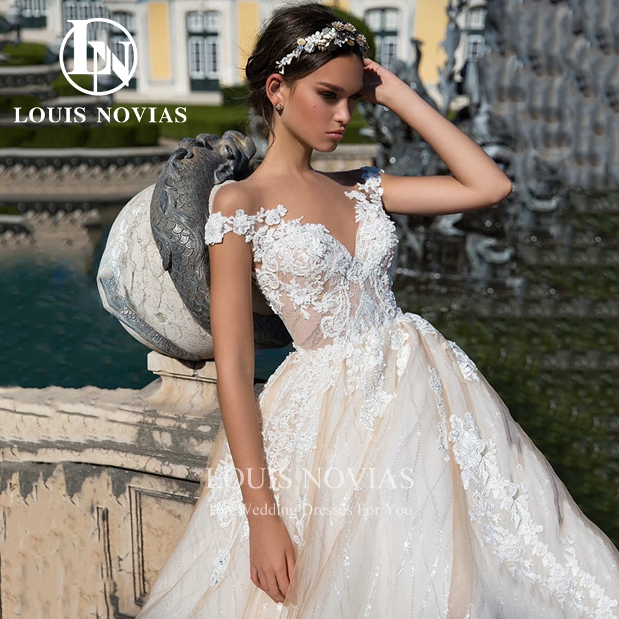 LOUIS NOVIAS Elegante Abito Da Sposa Al Largo Della Spalla Del Sesso In Rilievo di Alta Qualità Dell'innamorato Della Principessa Lucido Paillettes Abiti Da Sposa