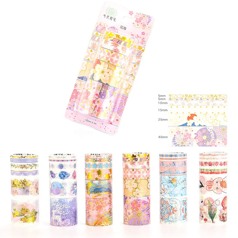 Washi Tape Bronzing Washi Tape Set Stickers Washitape Cherry Blossoms Decoration Plakband School Supplies 6pcs Set Masking Tape