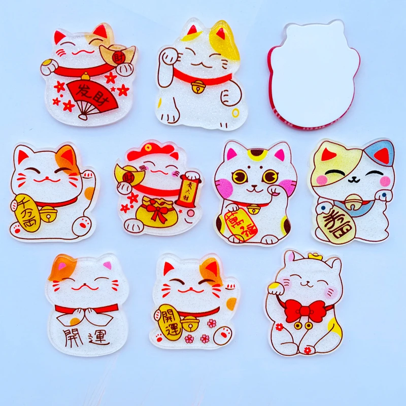 10 Cute Cartoon Zhaocai Cat Series Acrylic Kawaii Flat Bottom Scrapbook DIY Crafts Decoration Accessories 070